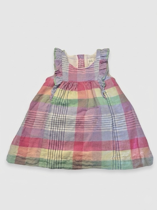 GAP Other - BABY GAP Dress Ruffle Sleeve Plaid A-Line Pink Purple Blue Yellow 12-18 Months